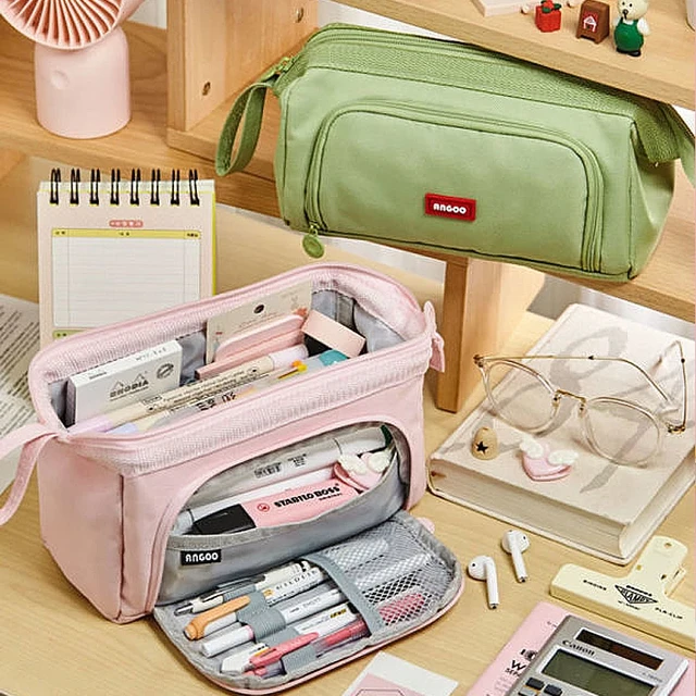 Angoo Cute Pencil Case Special Macaron Color Side Window Canvas Big Pencil  Pouch Pen Box Storage